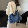 Large Capacity Denim Tote Bag Women's 2025 Winter New Casual Commuter Underarm Bag Simple Shoulder Messenger Bag