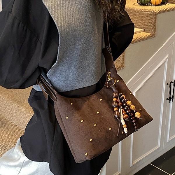 Rivets Faux Suede Women's Hobos Shoulder Bags Metal Decorati Ladies Crossbody Bag Casual Solid Color Female Underarm Bag