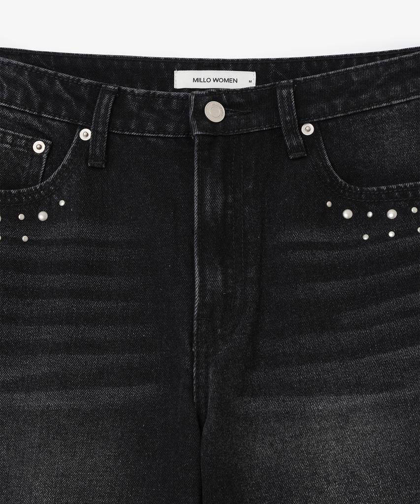 MILLO WOMEN Studded Wide Jeans [Black]