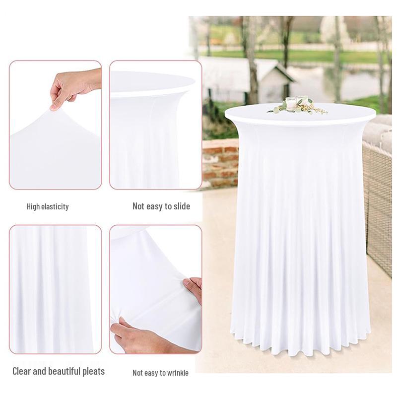 Elegante Verdickte Weiße Polyester Runde Tischdecke mit Abnehmbarem Elastischem Rock