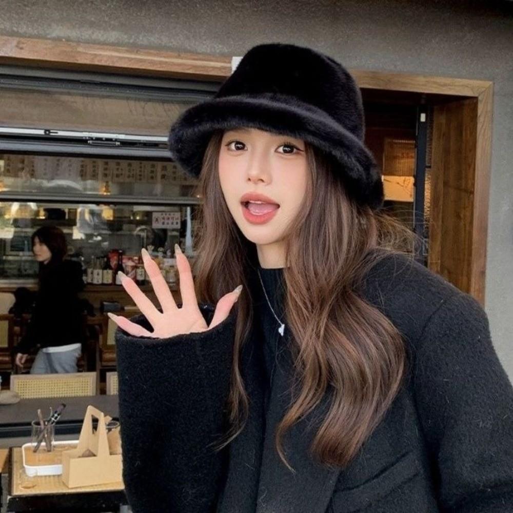 Casquette Panama Femme en Fourrure Douce Chapeau Bob Uni en Peluche Chapeau de Pêcheur Tendance