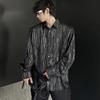 Men's Black Striped Oversized Shirt Long-Sleeve Casual Loose Blouse