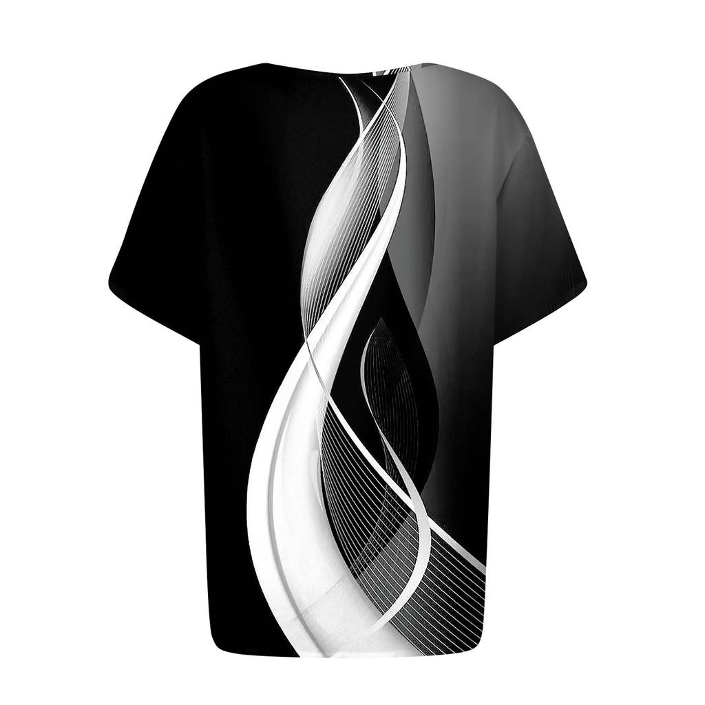 Damenmode, lässig, kurzärmelig, bedruckt, Rundhalspullover, Top-Bluse