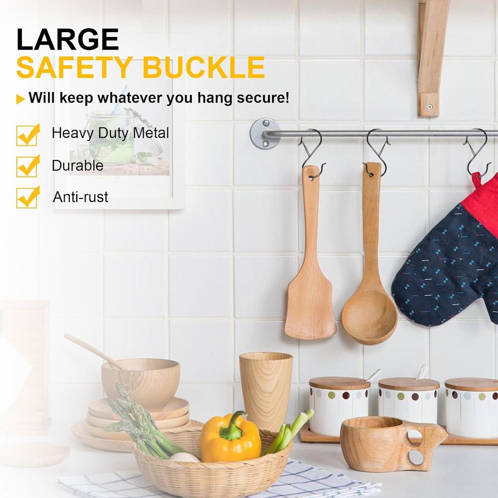 12 Pack Large S Hooks for Hanging, 5 inch Heavy Duty Metal S Hooks with Safety Buckle S Shaped Hooks Pot Rack Closet Hooks for Hanging Plants,
