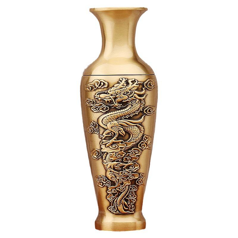 Brass Dragon and Phoenix Vases: Auspicious Home Decor Pair for Living Room, TV Cabinet, or Shop