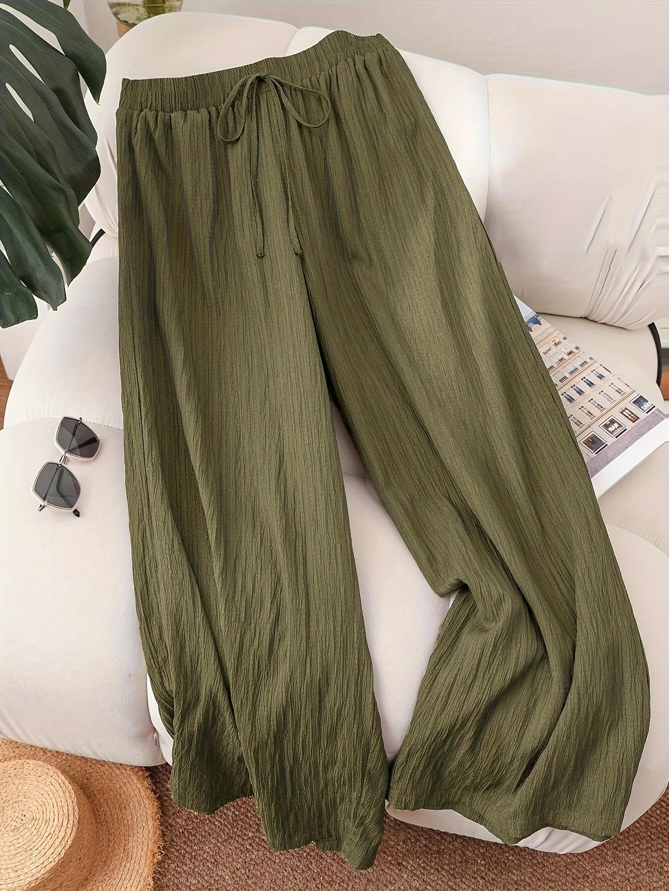 Veľkosť L Pohodlné Dámske Letné Business Casual Plážové Oblečenie, Štýlové Nohavice so Širokými Nohavicami na Dochádzanie, Voľné Oblečenie na Dovolenku, Letné Nohavice 5XL olivová