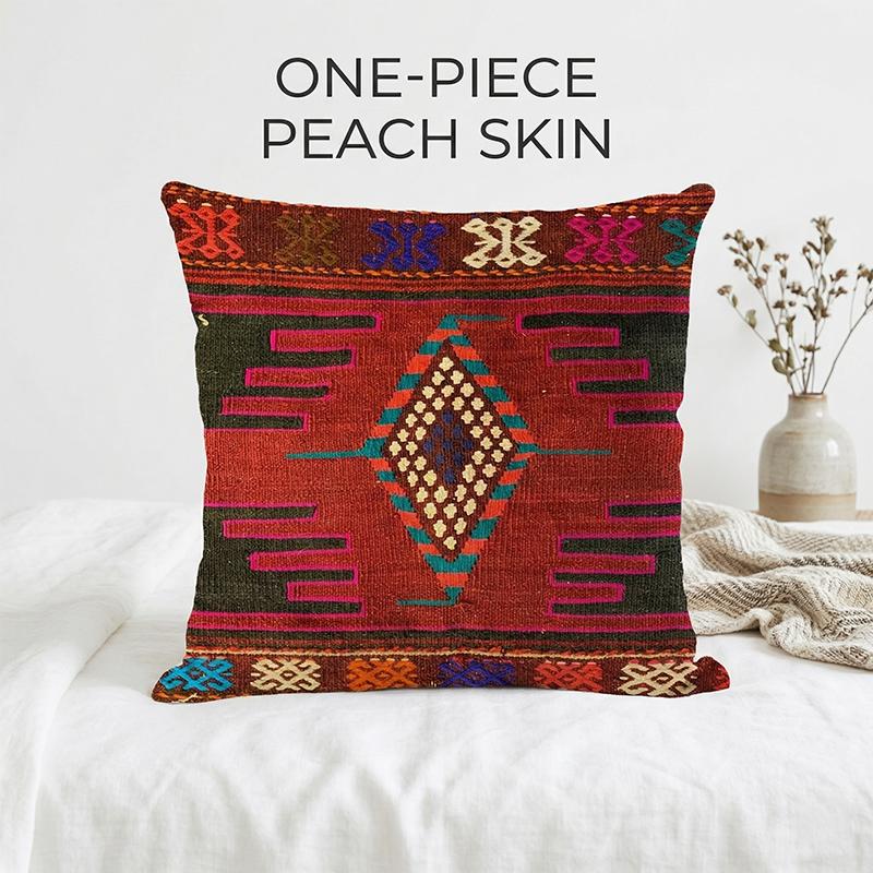 Tinika Chen Unisex Peach Vintage Kilim Boho Pillowcase Cushion Cover Skin Geometric Tribal Pillowcase Moroccan Couch Throw Pillow Case Home Decor