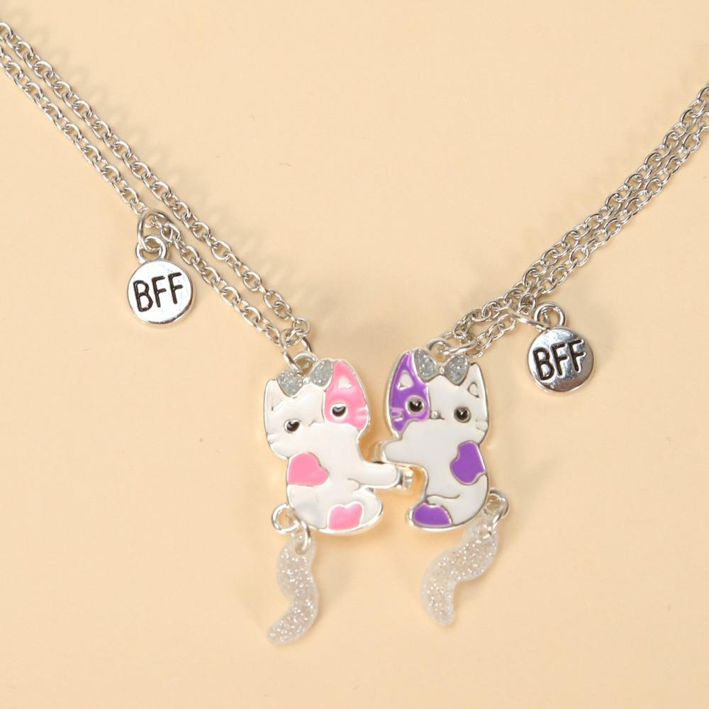 Electroplate Best Friend Magnetic Necklace Zinc Zinc Alloy Magnet Necklace Cartoon Pendant Necklace  Couple