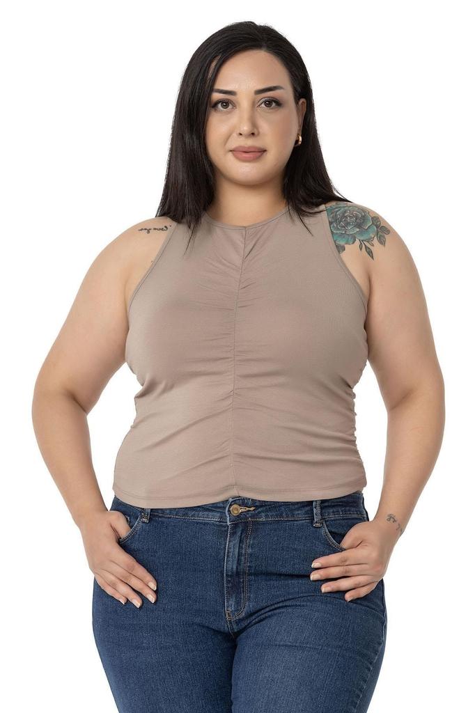 Women's Style Big Size Body Plus Size Halter Neck Mink Body With Draped Front And Sides