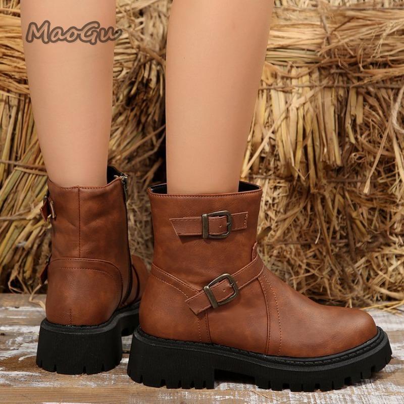 Retro Women'S Platform Boots Fashionable Side Zipper Casual Shoes Outdoor Anti-Slip Women Ankle Boots Botines Para Mujeres 35 40