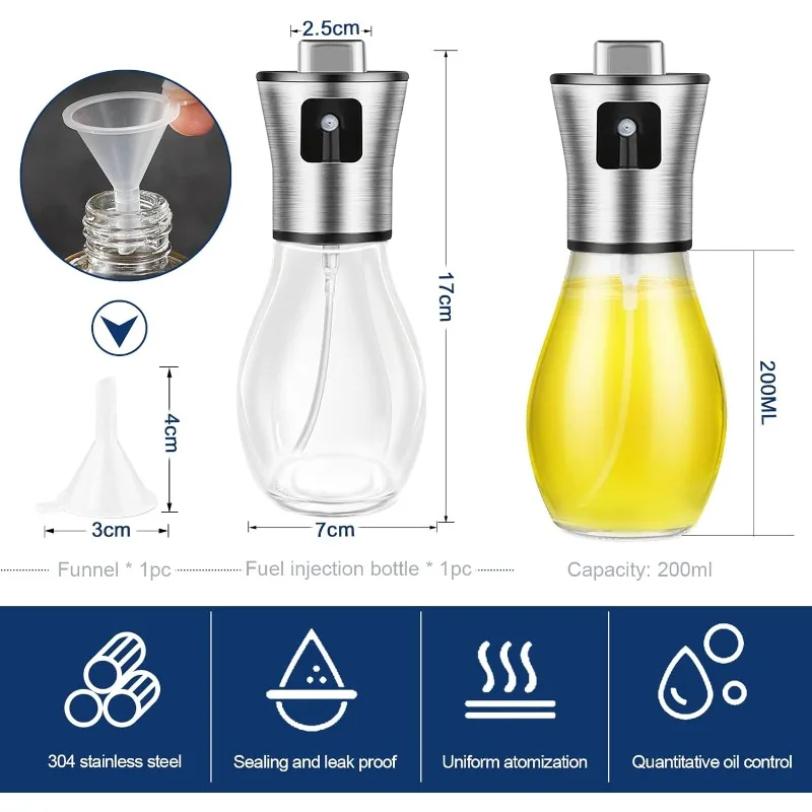 Ölsprüher zum Kochen, 200 ml Olivenölsprüher Mister, Edelstahlölsprühflasche, tragbarer Ölsprüher Küchenhelfer