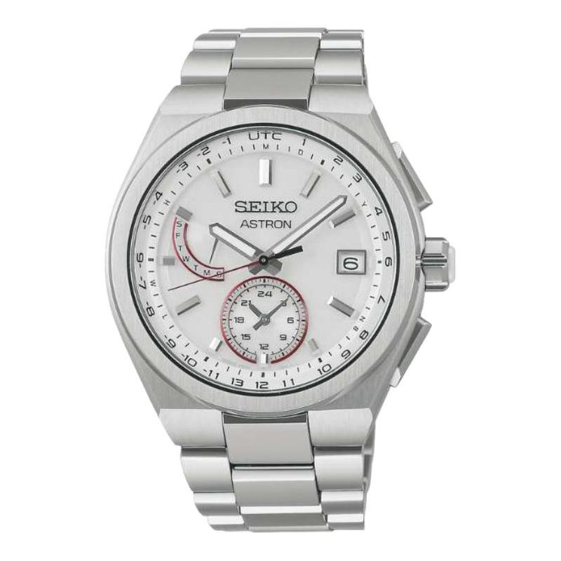 

SEIKO 100 meters waterproof solar Quartz metal strap 46.9mm men s watch white dial SBXY093 синій