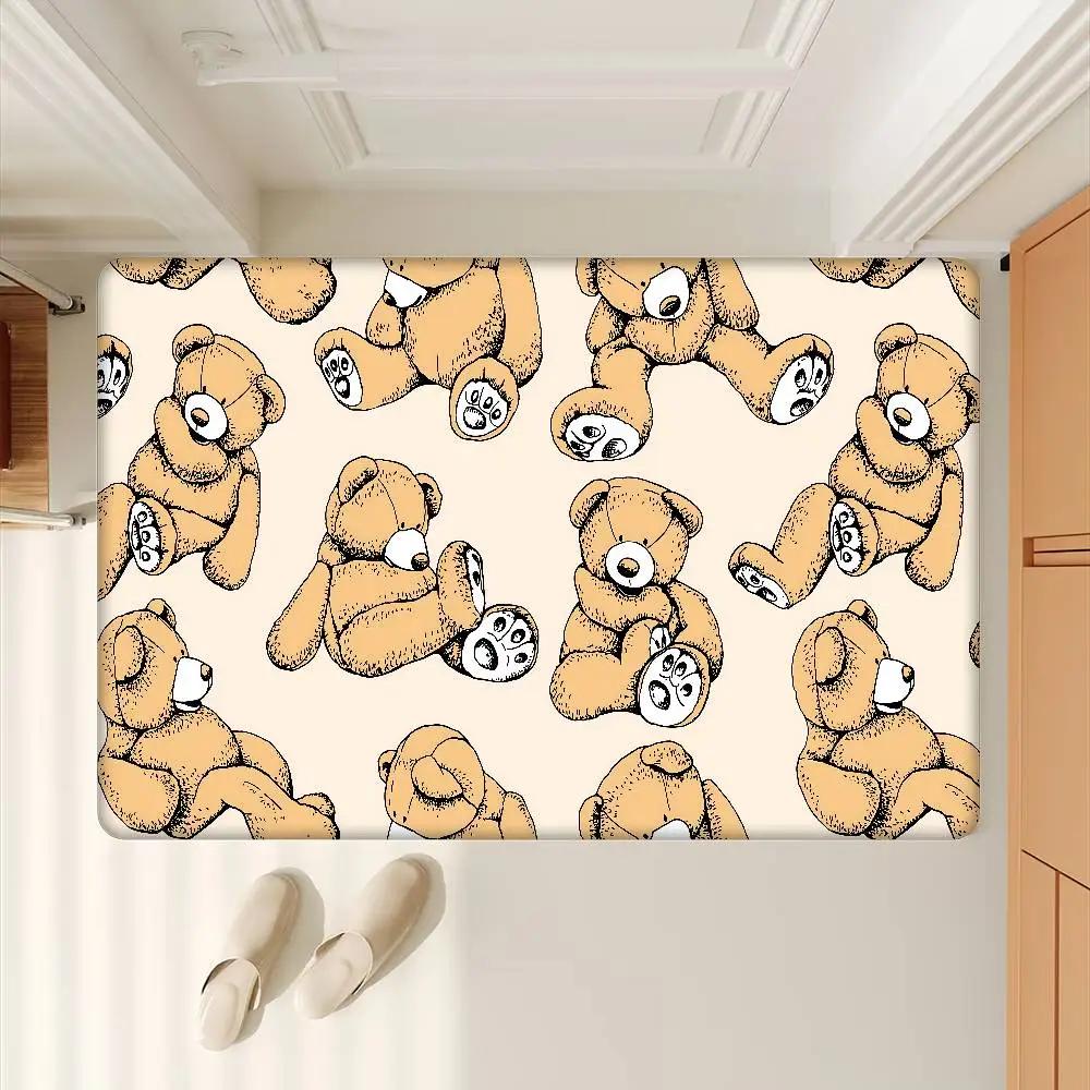 Cartoon Teddy Bear Cute Floor Mat Non-Slip Laundry Room Mat Laundry Decor Balcony Child Living Room Bedside Mats