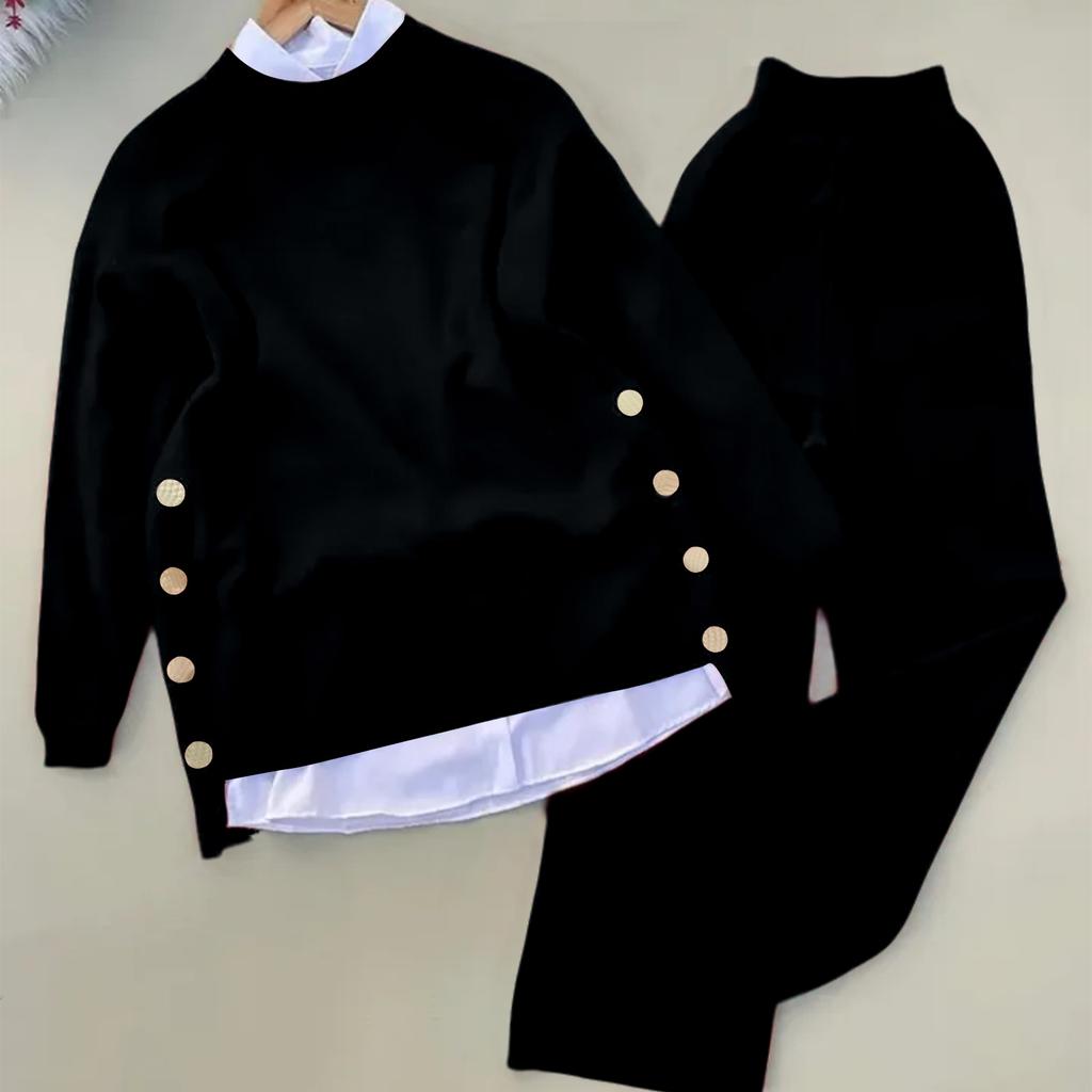 Women's Casual Fashion Button-Decorated Two-Piece Set