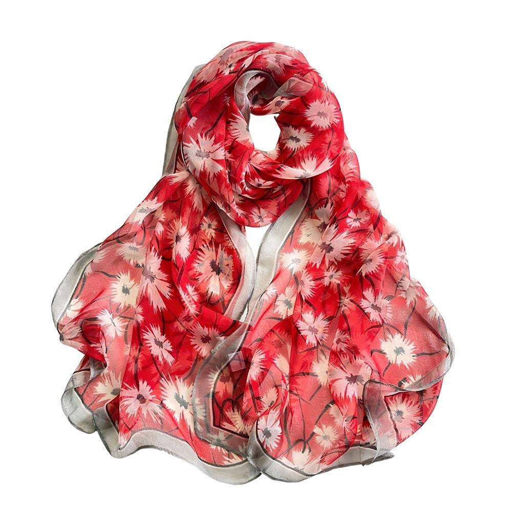 

Summer Embroidered Silk Scarf Breathable Smooth Long Wraps Silk Sun-Resistant Bandana for Women