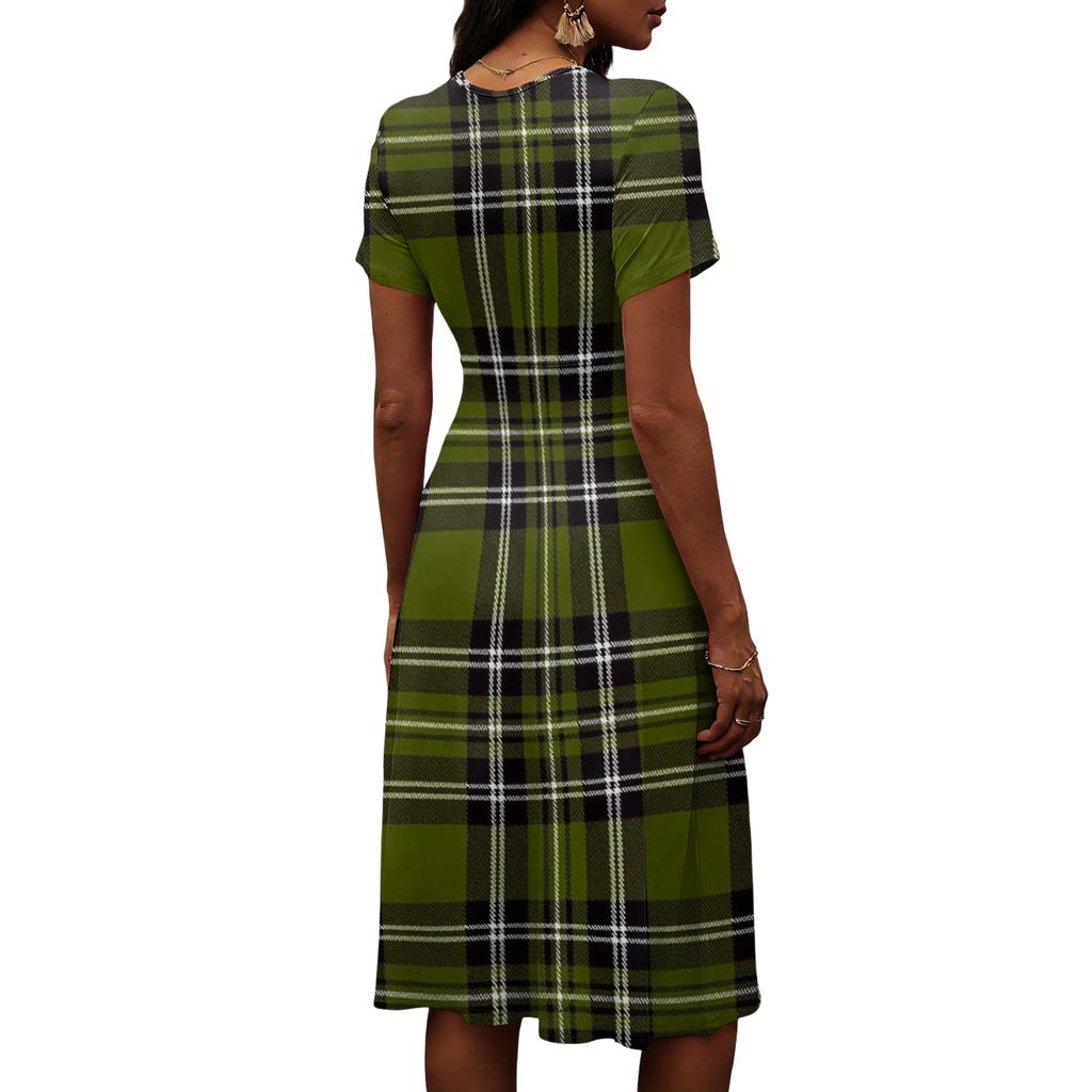 Ladies' Plaid Casual Fashionable Short Sleeved V-neck Dress