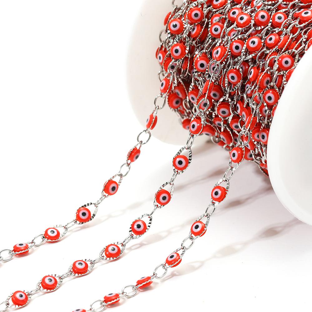 1 Meter Stainless Steel 4.5mm Plastic Turkey Eyes Beads Oval Chains for DIY Jewelry Findings Necklace Bracelet Earrings Making