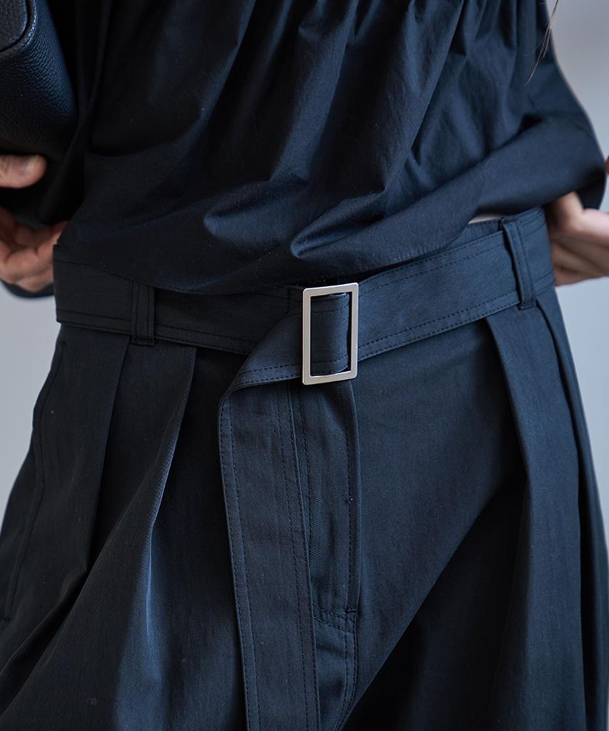 GRIDAJ Cotton Bio-Washed Belted Double-Pleated Pants _ Black
