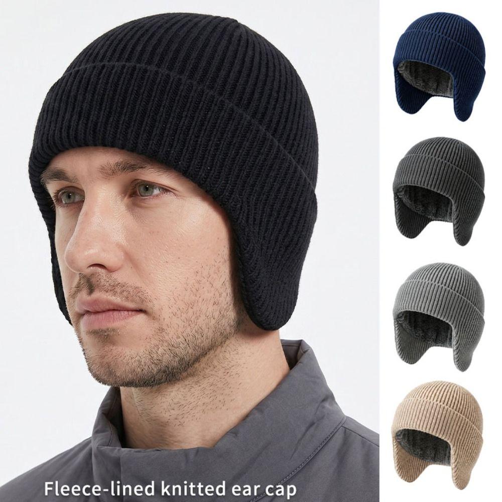 Windproof Knitted Hat Thickened Cold-proof Hat New Earflap Beanie Hat Unisex