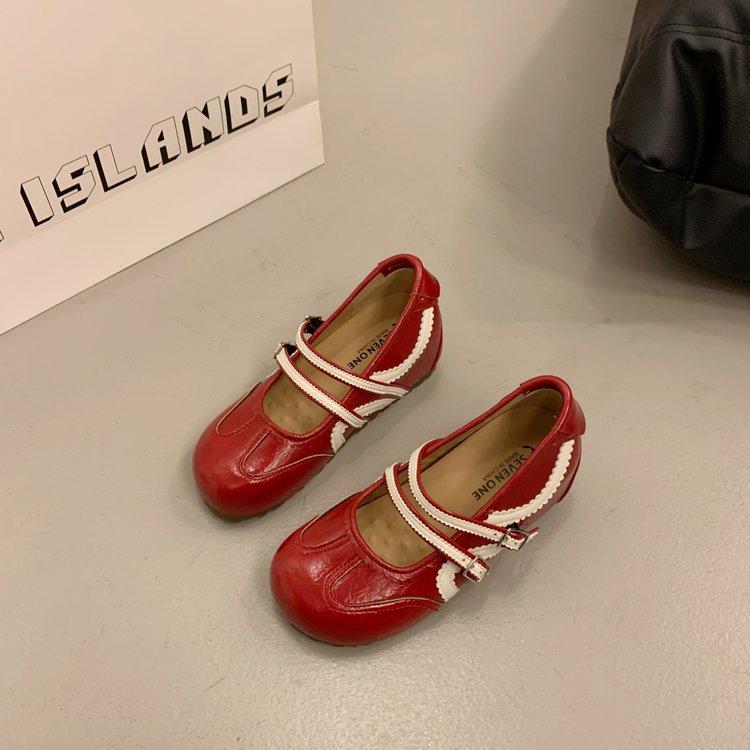 

6cm inner height increase in autumn 2025 new ballet lace double buckle with round head inner height increase Mary Jane shoes women 35