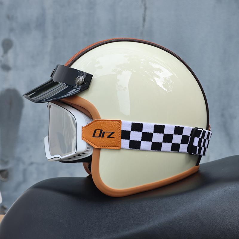 ORZ-Retro 3/4 Half Shell Motorcycle Helmet, Reinforced ABS Shell, Ventilated Anti Impact Protective Headgear for Men and Women
