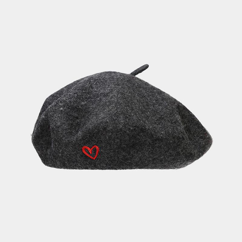 Vintage Wool Beret For Women With Heart Embroidery And Sun Protection For Fall Winter Fashion