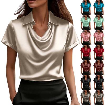 Women's Fashionable Color Lapel Short Sleeved Temperament Pullover Shirt Top