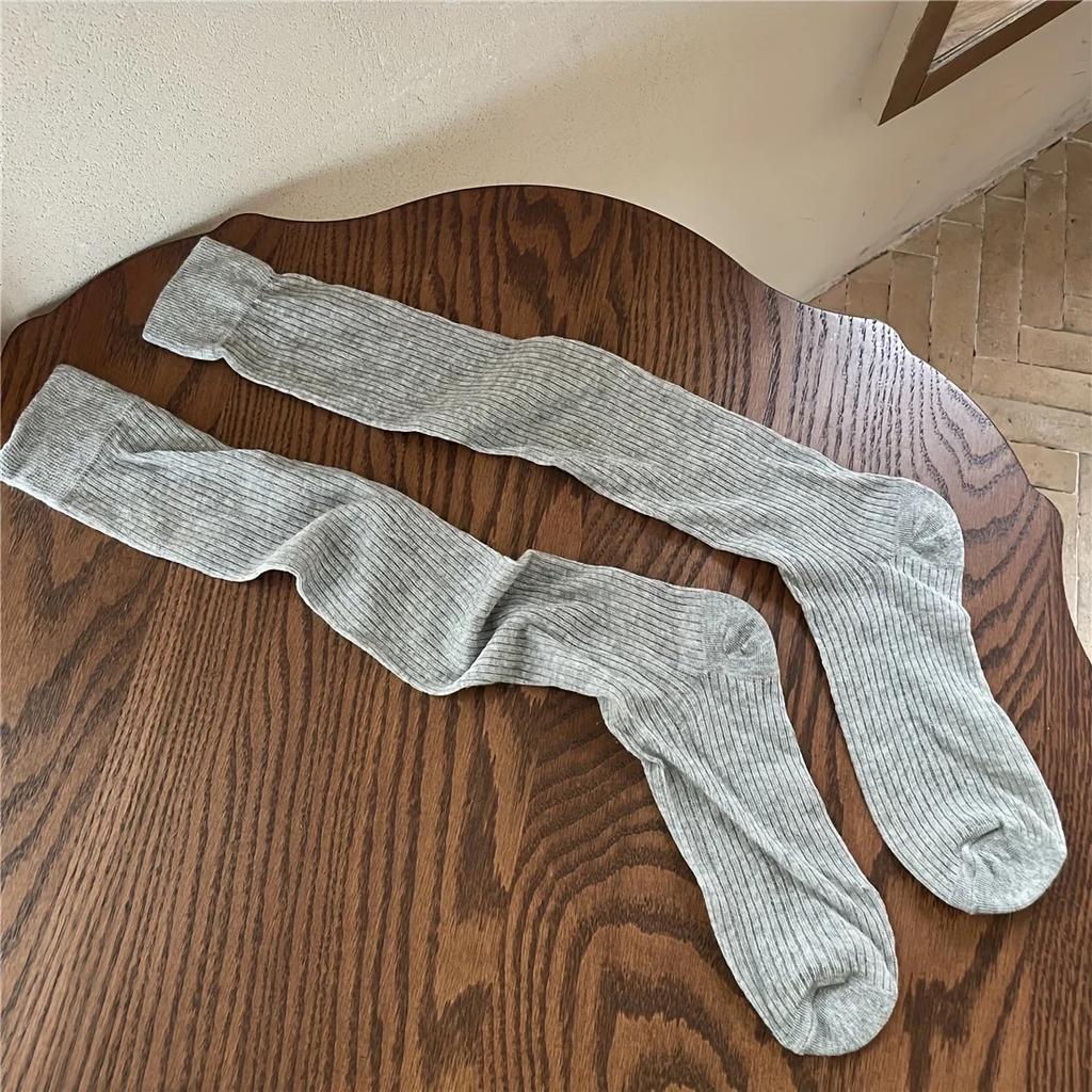 Women Stacking Socks Soild Color Thin Calf Long Socks Summer Autumn Vertical Stripe Stockings Ins Style Korean Y2k Cotton