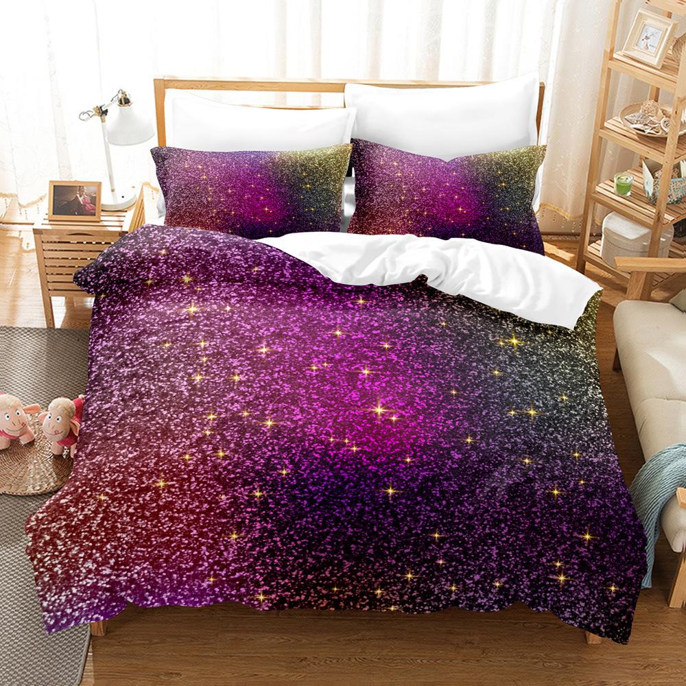 Three-Piece Set Of Colorful Fluorescent Quilt Cover Sheets 3D Digital Bedding