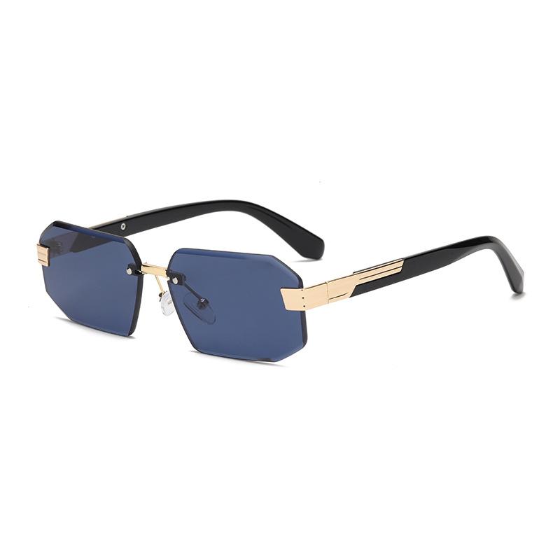 European and American square frameless sunglasses, women's fashion trimmed personalized street sunglasses, face-showing small UV-proof glasses