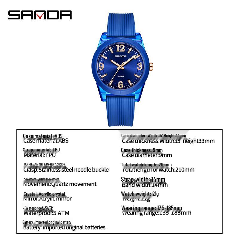 Sanda TEMU Hot-Selling Waterproof Quartz Luminous Student Watch with Thin Transparent Case for Children