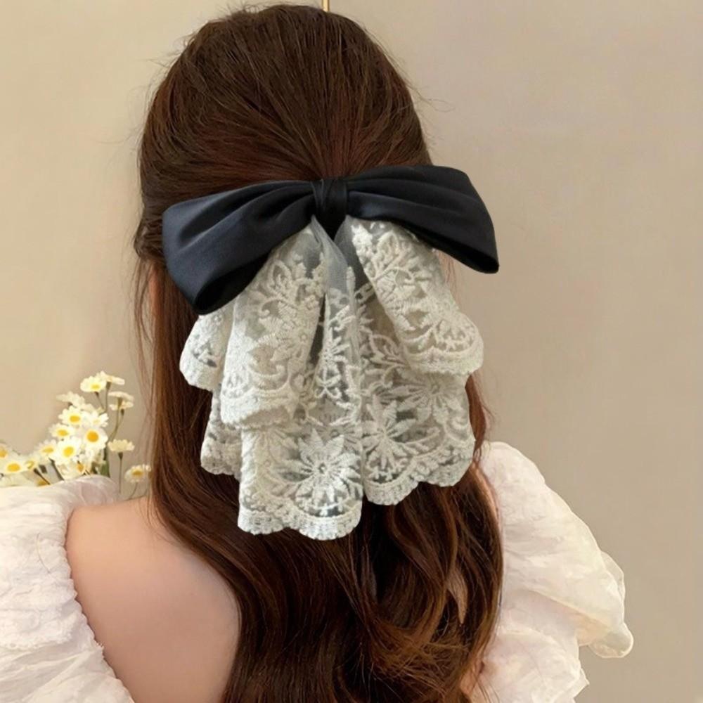 Bowknot French Lace Hair Clip Vintage Satin Hair Accessories Bow Ponytail Hair Grip  Bridal
