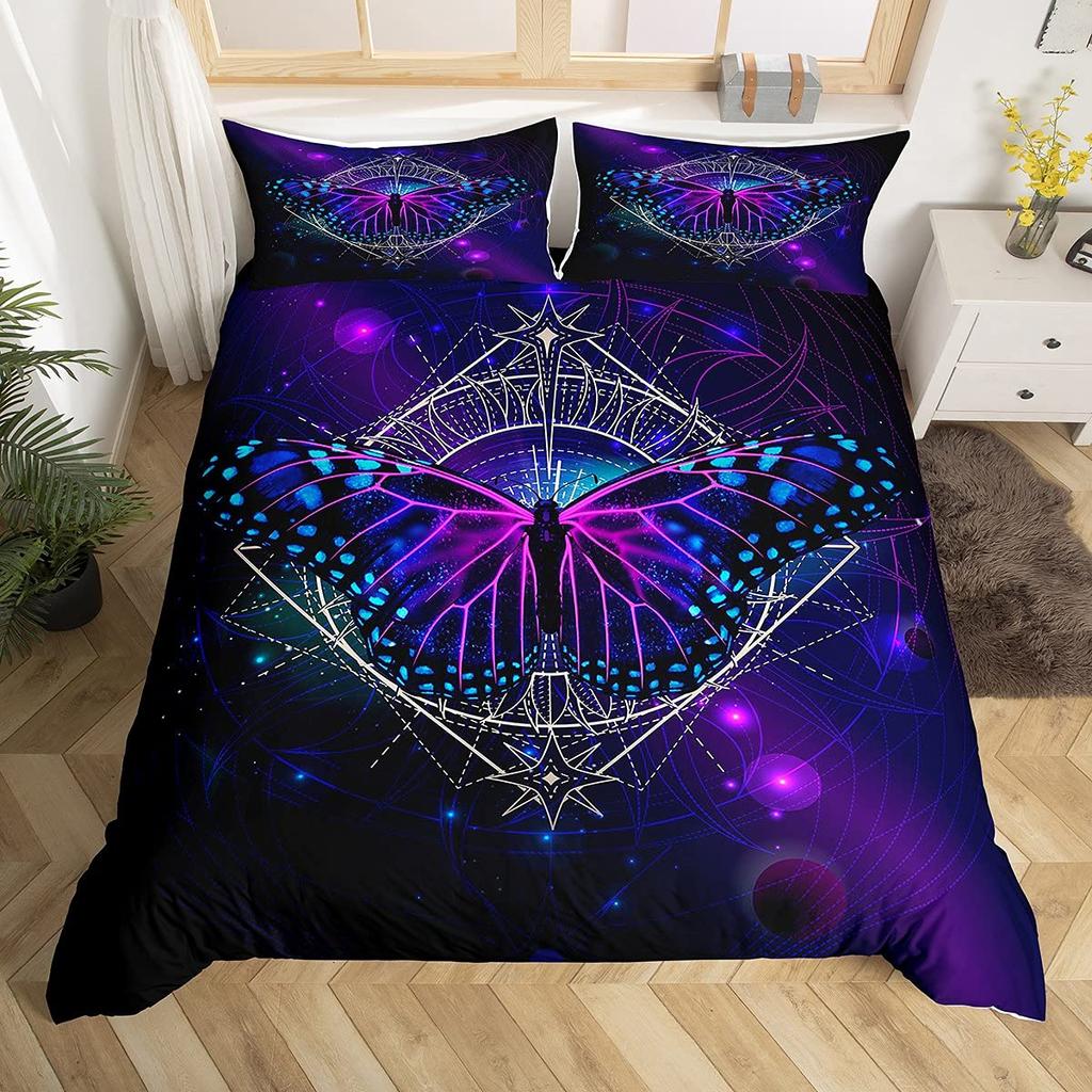 Fantasy Blomma Fjäril Påslakanset För Vuxna,Tonåringar,Lyxigt 3D-Tryckt Färgglada Fjärilar Och Ros Polyester Sängkläder Set