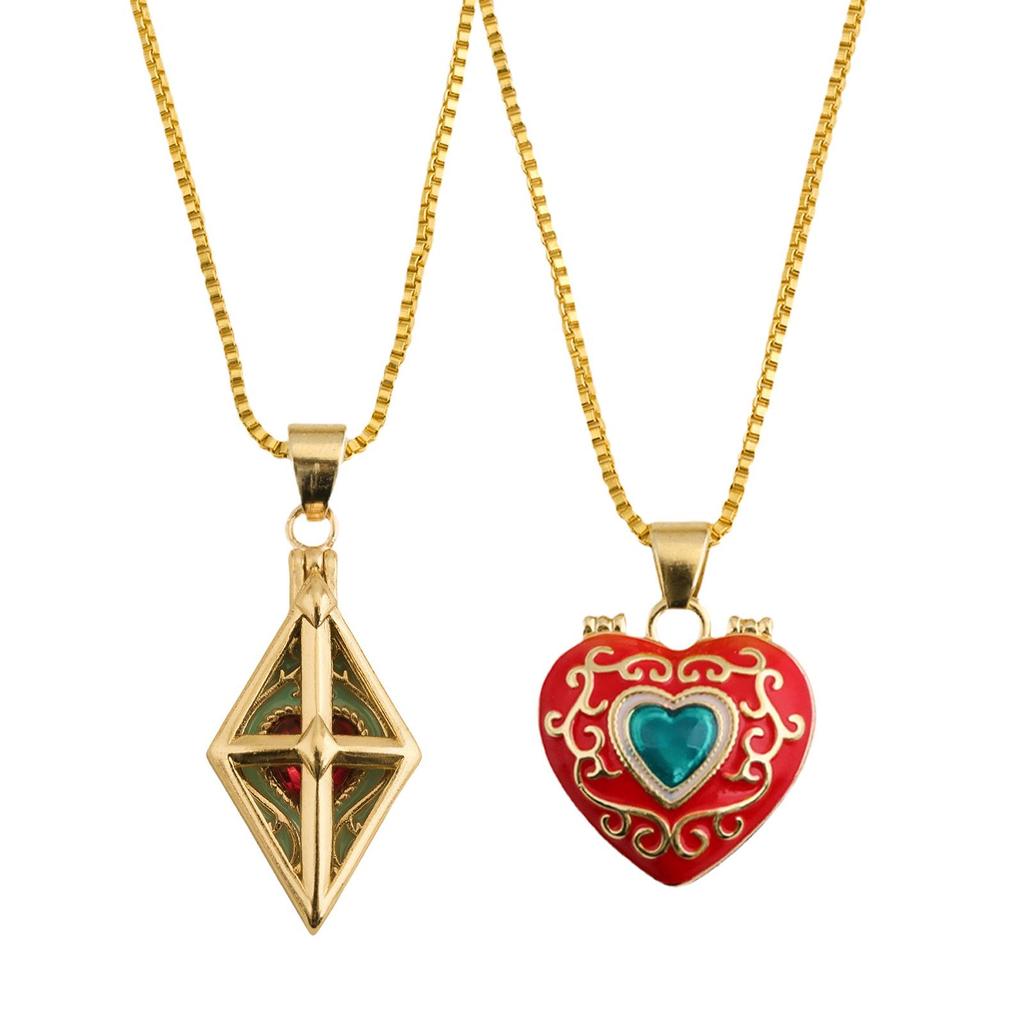 Witch's Test Heart Rhombus Anime Pendant Necklace - Gold, Versatile, Couple's Jewelry