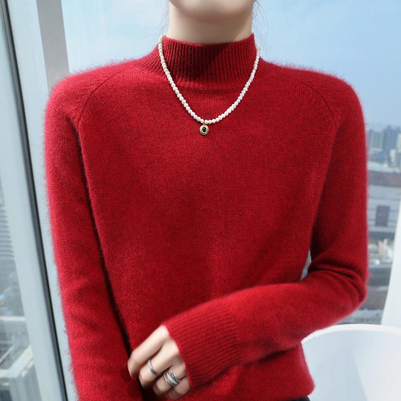 

Женский приталенный свитер из мягкого кашемирового трикотажа - Полувысокий воротник, Универсальный для осени и зимы 2XL (135-150 jin)