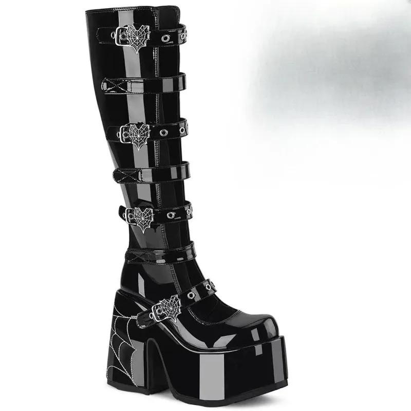 

Women s Thigh High Boots Black Punk Gothic Woman Sexy Long Boots Large Size Women Platform Shoes Leather Knight Boots Wedges 36