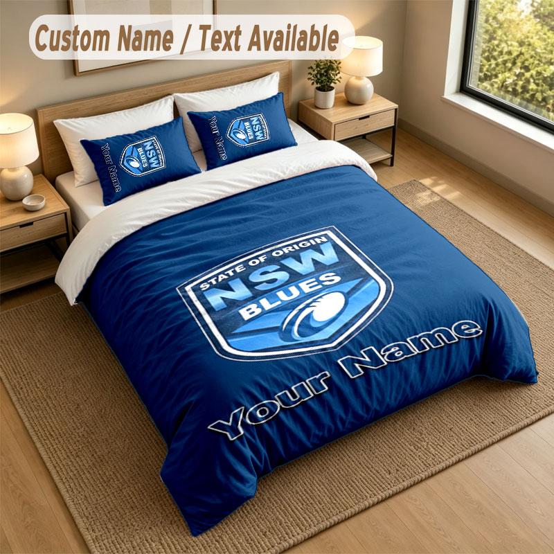 Bedding Set 1 Duvet Cover 2 Pillowcases NSW Blues logo Print Soft Bed Linen Bedroom Decor