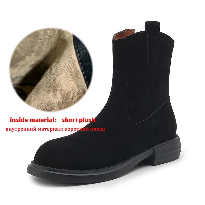 

Krazing Pot Cow Suede Nubuck Autumn Winter Shoes Med Heels Size 41 Western Boots Round Toe Slip on Ankle Boots 41