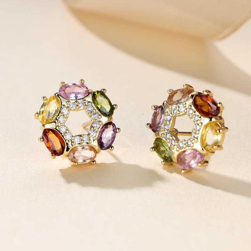 Wunderschöne mehrfarbige hohle Ohrstecker mit Blumen in Goldfarbe für Damen, Verlobung, Hochzeit, Ohrringe, Schmuck, Geschenk