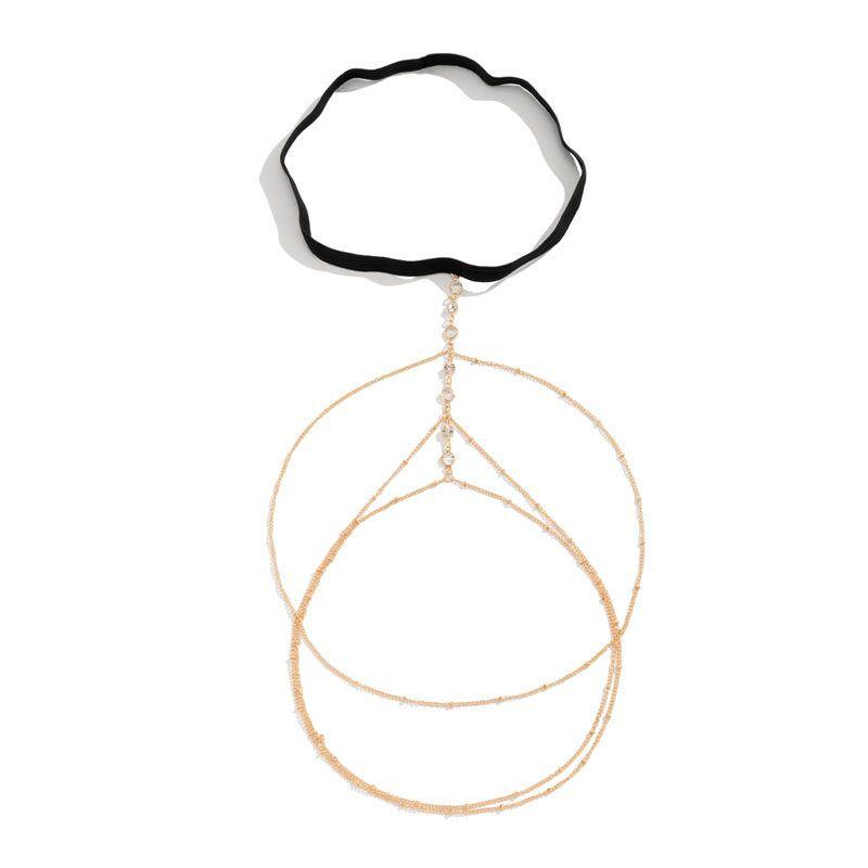 Three-Layer Tassel Crystal Pearl Metal Thigh Chain for Women, New European and American Fashion Sexy Leg Ring Decoration Accessories Crystal Style, Gold Finish