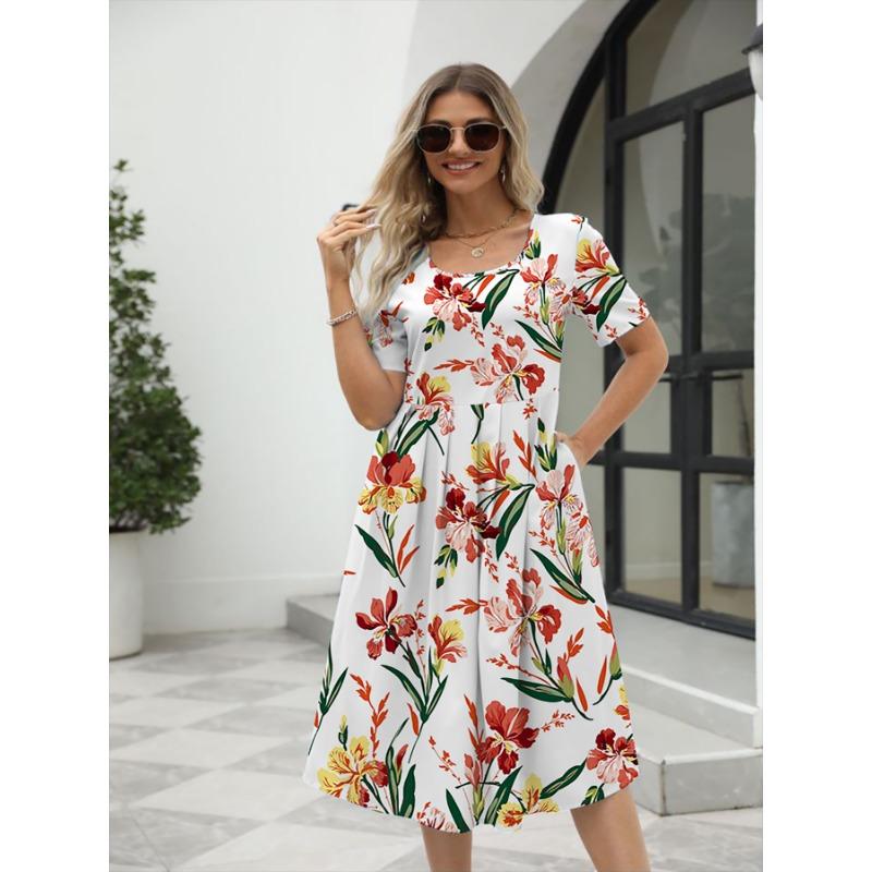 

Новинка лета 2025 года! Женское модное элегантное платье с круглым вырезом и короткими рукавами на молнии для лета в странах ЕС и США S