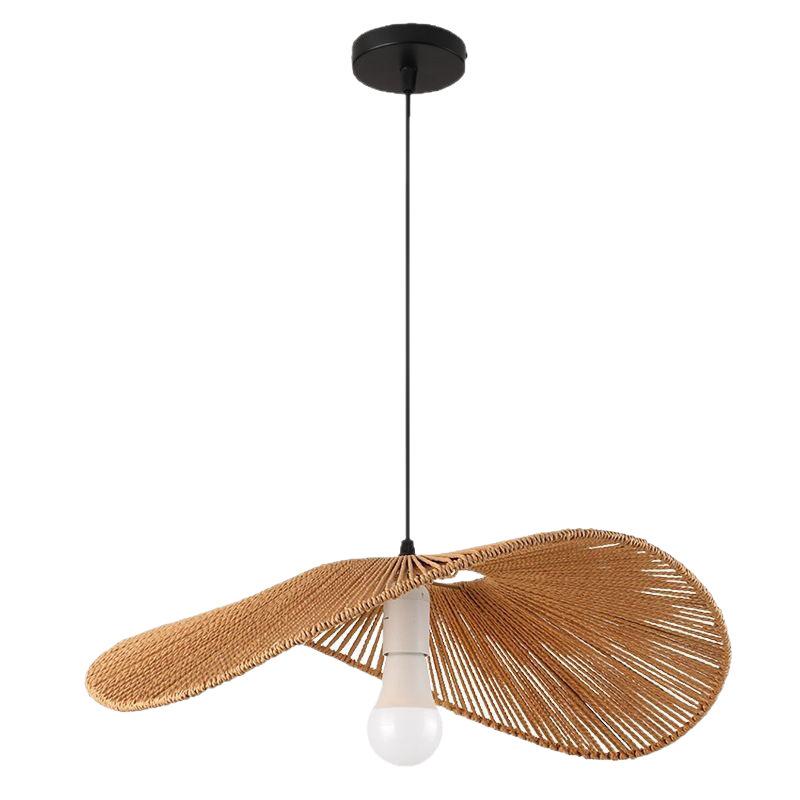 Zen-Inspired Chinese Pendant Lamp with Hemp Rope and Japanese Straw Hat Design
