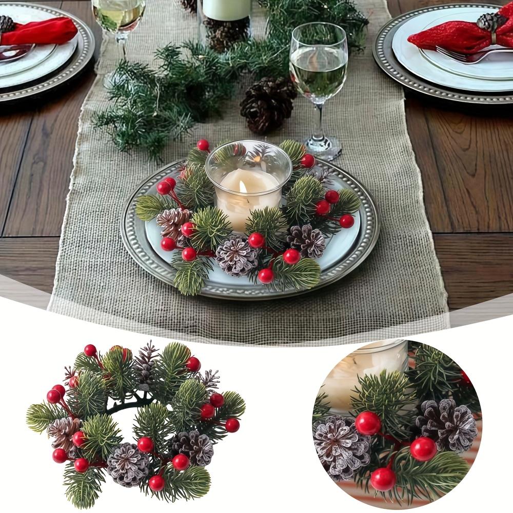2pcs Artificial Pine Cones and Berry Candle Rings, Pine Needles, Christmas Themed Desktop Decoration Flower Garland Pendant