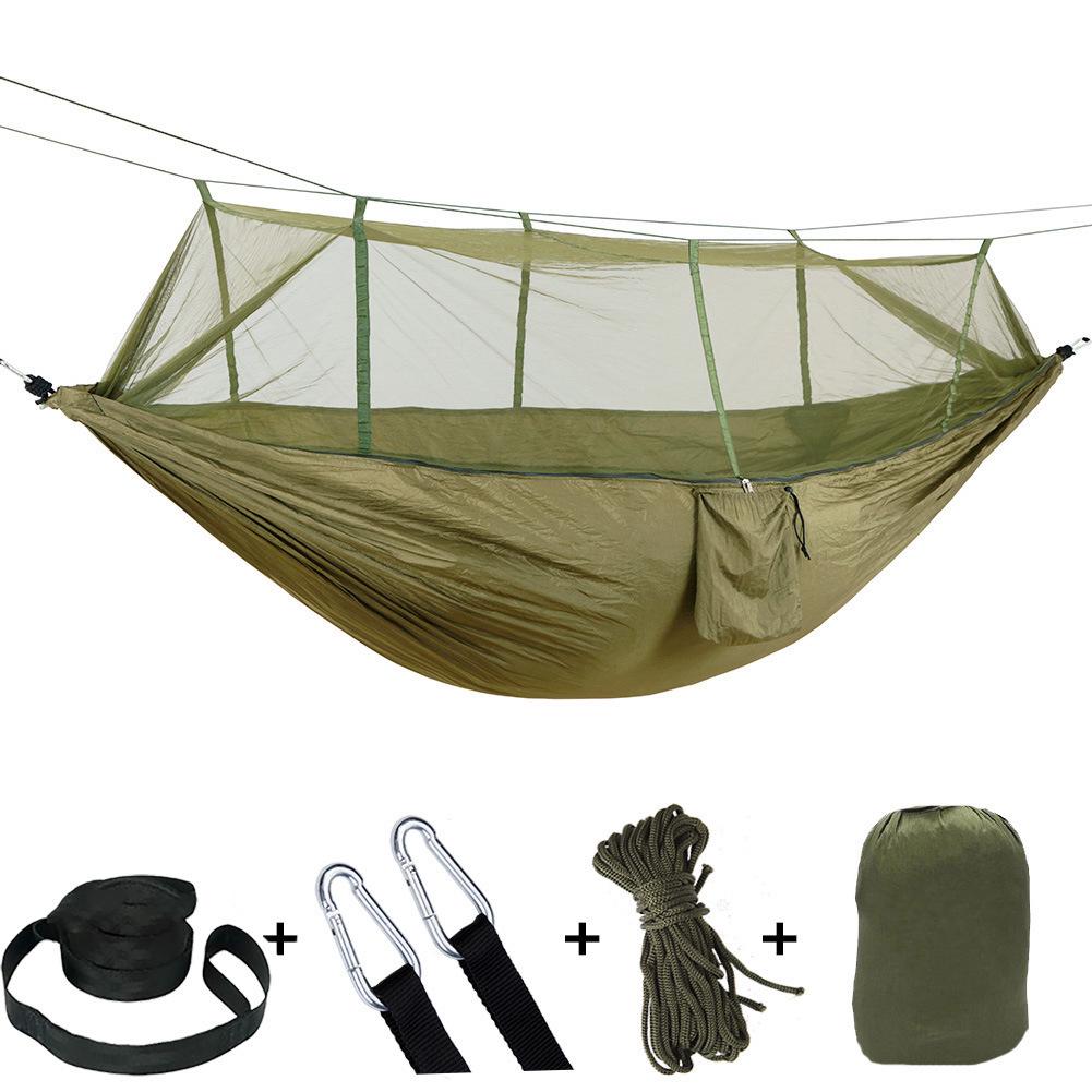 Portable Double Hammock with Mosquito Net - Quick Open Nylon Camping Swing