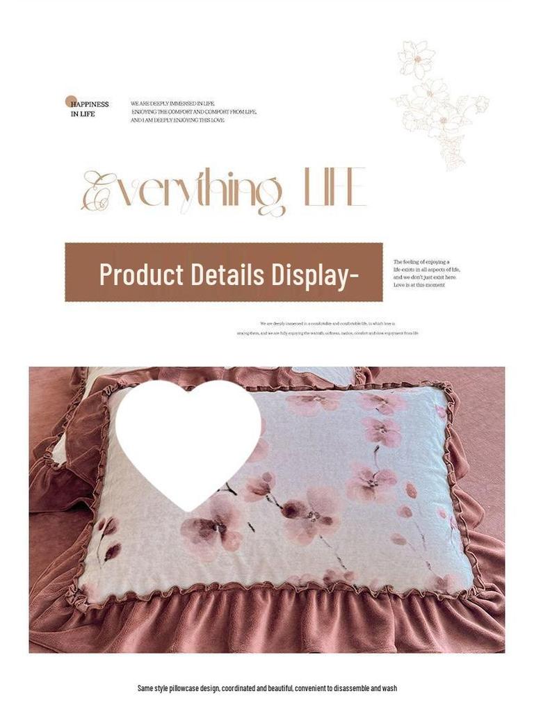 G5Z Winter-Samt Prinzessinnen-Spitzen Bettwäsche-Set - Flanell Bettdecke und Laken, Koralle, Vierteilig.