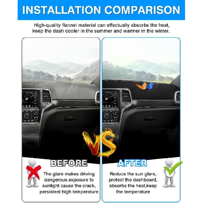 Cartist Dashboard Cover Mat For 2011-   Jeep Grand Cherokee Accessories Dash Cover Suede Dash Mat Sunshade Glare UV Rays Protector (NOT For Jeep