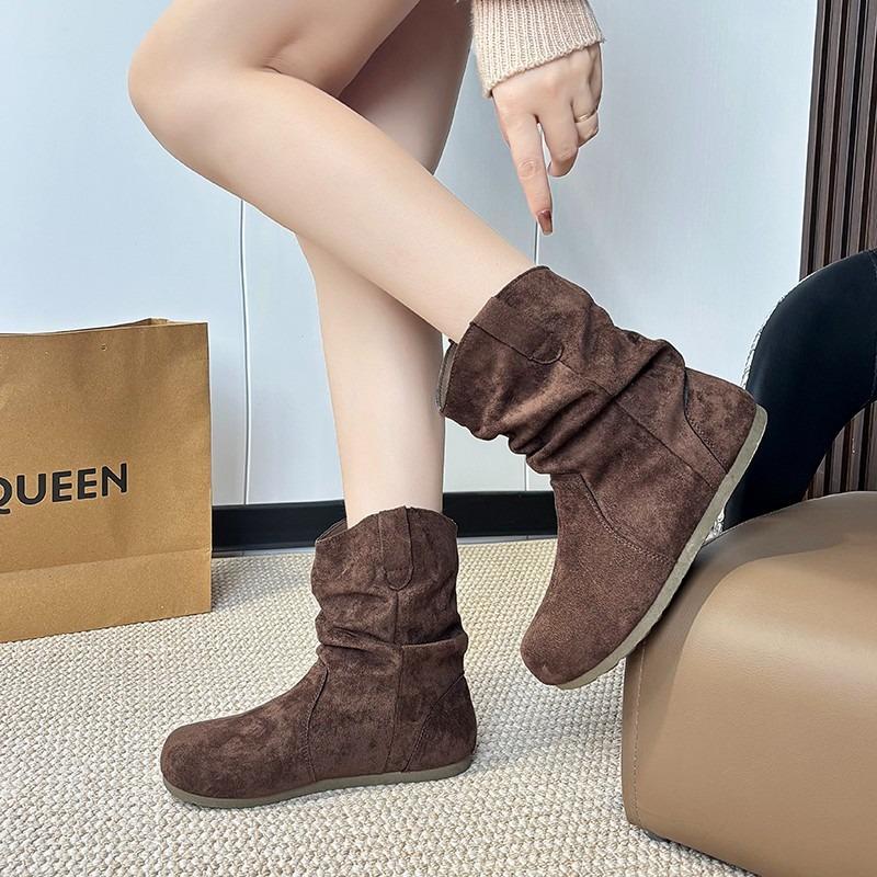 Retro stacking boots matte short boots women's new spring and autumn versatile round head women's thin boots thick-soled Martin boots