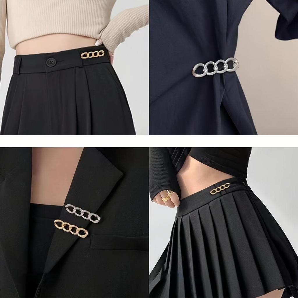 Adjustable Metal Chain Link Waist Cinching Pin In Gold, Silver and Bronze