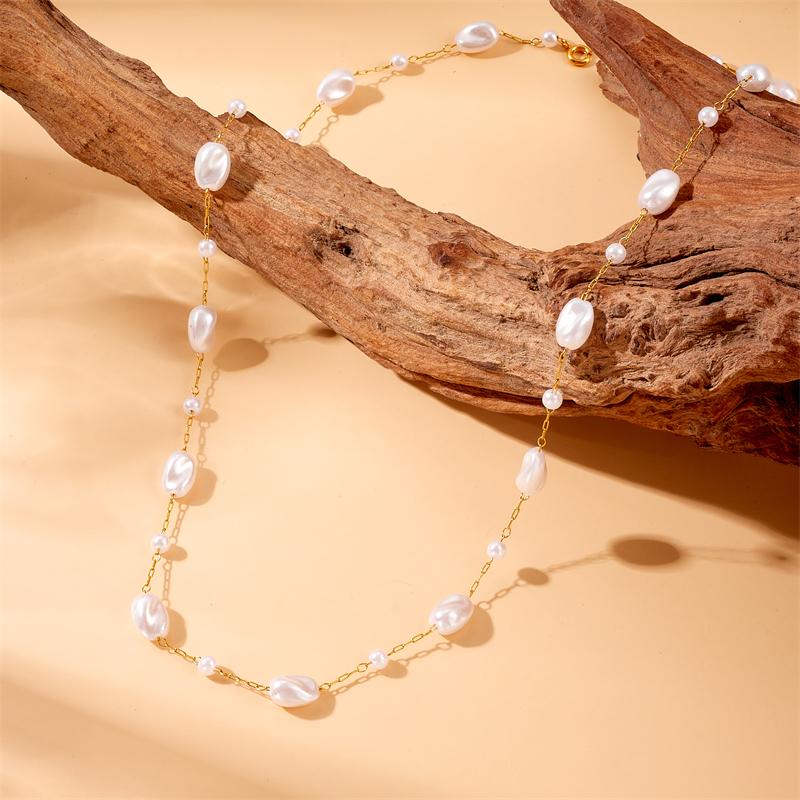 DIEYURO 316L Stainless Steel White Irregular Pearls Necklace Bracelet For Womens 2025 New Trend Golden Non-fading Jewelry Set