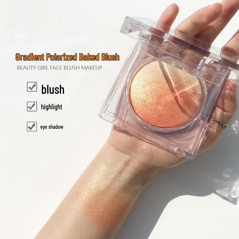 KQTQK Kuku Han Society All-in-One Blush & Highlight Palette: Baked Egg Nude Gradient for Natural Makeup & Dual-Use Eyeshadow.